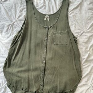Olive Green Button-Up Tank Top